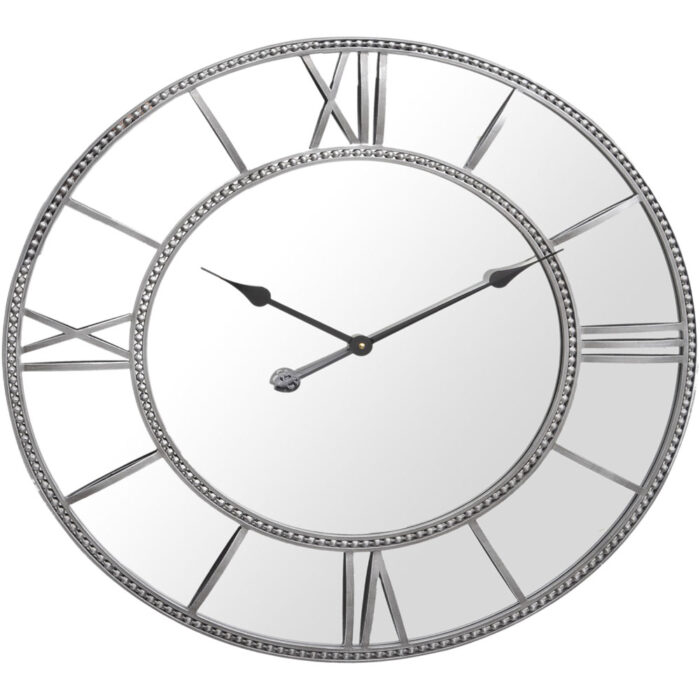 Grey Framed Beaded Mirrored Round Clock