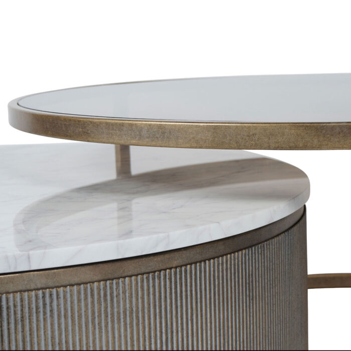 Bellagio Aged Gold Set of 2 Nesting Coffee Tables with Marble and Tinted Glass