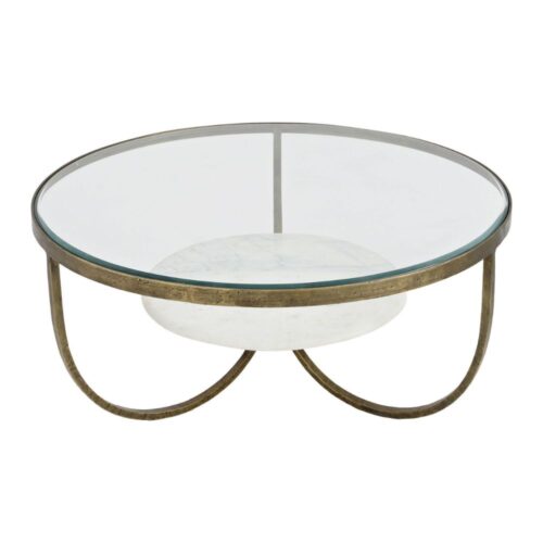 Nolina White Marble And Antique Gold Iron Coffee Table