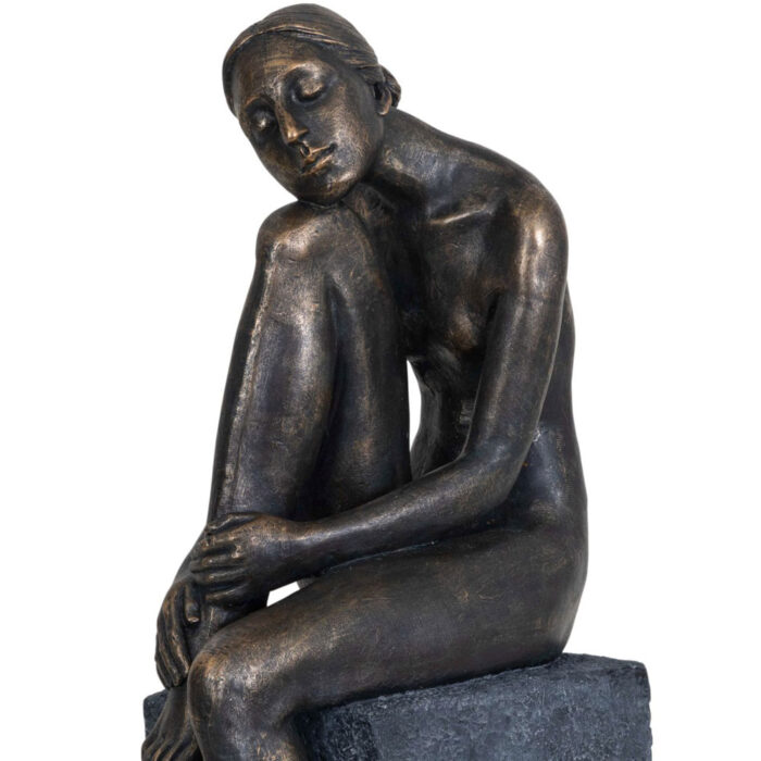 Thinking Lady Sculpture In Bronze Resin