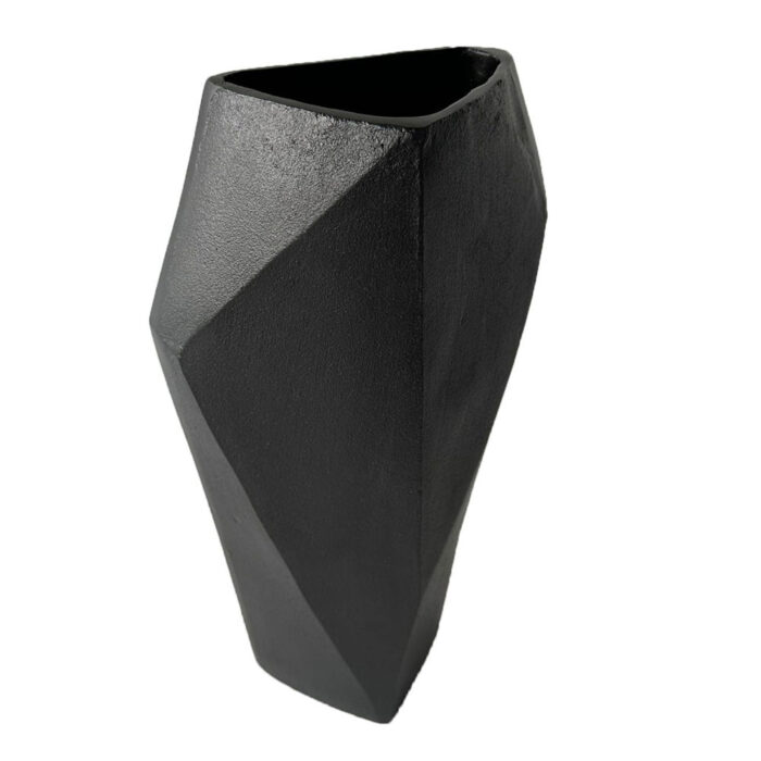 Cast Aluminium Faceted Charcoal Black Vase 45cm